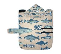 Poeticcity Soft Pet Towel Coat for Dogs Cats, Bath Robe Absorbent Bathrobewith Hood Adjustable Collar & Belly Strap, S Retro Underwater Marine Fish Drawings Set Icons Vintage Style