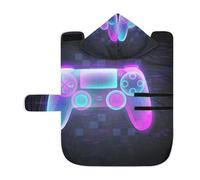 Poeticcity Soft Pet Towel Coat for Dogs Cats, Bath Robe Absorbent Bathrobewith Hood Adjustable Collar & Belly Strap, M Neon Light Palmepad Colorful Turquoise Purple Pink Gradient