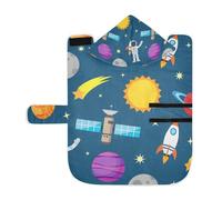 Poeticcity Soft Pet Towel Coat for Dogs Cats, Bath Robe Absorbent Bathrobewith Hood Adjustable Collar & Belly Strap, S Astronauts, Rocket, Planets, Sun, Moon in Blue Space Galaxy Space