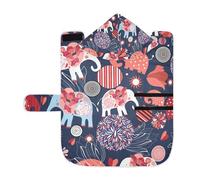 Poeticcity Soft Pet Towel Coat for Dogs Cats, Bath Robe Absorbent Bathrobewith Hood Adjustable Collar & Belly Strap, S Enamored Elephants Red Elephant Circles Flowers on Dark Blue