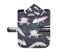 Poeticcity Soft Pet Towel Coat for Dogs Cats, Bath Robe Absorbent Bathrobewith Hood Adjustable Collar & Belly Strap, M Seamless Pink White Swimming Axolotls, Blue Algae Leaves on Dark