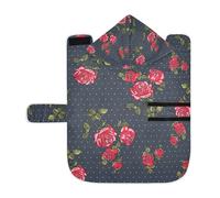 Poeticcity Soft Pet Towel Coat for Dogs Cats, Bath Robe Absorbent Bathrobewith Hood Adjustable Collar & Belly Strap, S Seamless Red Rose Flowers with Green Leaves Dots on Dark