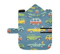 Poeticcity Soft Pet Towel Coat for Dogs Cats, Bath Robe Absorbent Bathrobewith Hood Adjustable Collar & Belly Strap, S Vintage Seamless Surf Buses with Surfboards Retro Cars on Blue