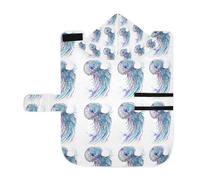 Poeticcity Soft Pet Towel Coat for Dogs Cats, Bath Robe Absorbent Bathrobewith Hood Adjustable Collar & Belly Strap, S Jelly Fish Ethnic Style Turquoise Black Colorful