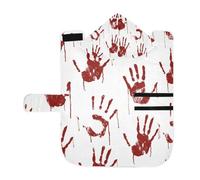 Poeticcity Soft Pet Towel Coat for Dogs Cats, Bath Robe Absorbent Bathrobewith Hood Adjustable Collar & Belly Strap, S Seamless Red Bloody Scary Hands Blood on White Background