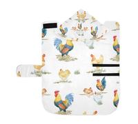 Poeticcity Soft Pet Towel Coat for Dogs Cats, Bath Robe Absorbent Bathrobewith Hood Adjustable Collar & Belly Strap, S Seamless Watercolor Chickens Roosters Farm Birds on White