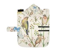 Poeticcity Soft Pet Towel Coat for Dogs Cats, Bath Robe Absorbent Bathrobewith Hood Adjustable Collar & Belly Strap, S Vintage Nature Seamless Texture with Birds, Flowers Style