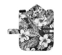 Poeticcity Soft Pet Towel Coat for Dogs Cats, Bath Robe Absorbent Bathrobewith Hood Adjustable Collar & Belly Strap, M Seamless Grey White Tropical Summer Floral Flowers Leaves on Dark