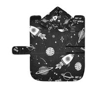 Poeticcity Soft Pet Towel Coat for Dogs Cats, Bath Robe Absorbent Bathrobewith Hood Adjustable Collar & Belly Strap, S Space Doodle Cartoon Space Rockets, Planets, Stars, Moon