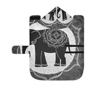Poeticcity Soft Pet Towel Coat for Dogs Cats, Bath Robe Absorbent Bathrobewith Hood Adjustable Collar & Belly Strap, S Tribal Ethnic Elephant with Mandalas Black White