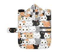 Poeticcity Soft Pet Towel Coat for Dogs Cats, Bath Robe Absorbent Bathrobewith Hood Adjustable Collar & Belly Strap, M Seamless Orange Black White Grey Doodle Cat Kitten Heads Texture