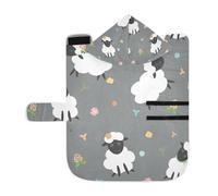 Poeticcity Soft Pet Towel Coat for Dogs Cats, Bath Robe Absorbent Bathrobewith Hood Adjustable Collar & Belly Strap, M Black White Sheep Lambs Wild Flowers on a Dark Gray Background