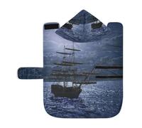 Poeticcity Soft Pet Towel Coat for Dogs Cats, Bath Robe Absorbent Bathrobewith Hood Adjustable Collar & Belly Strap, S Lonely Sailboat in The Sea Against Full Moon Cloud Dark Blue