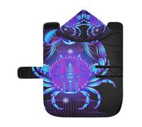 Poeticcity Soft Pet Towel Coat for Dogs Cats, Bath Robe Absorbent Bathrobewith Hood Adjustable Collar & Belly Strap, M Bright Blue Neon Signs of The Zodiac Cancer on Dark