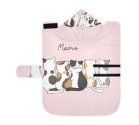 Poeticcity Soft Pet Towel Coat for Dogs Cats, Bath Robe Absorbent Bathrobewith Hood Adjustable Collar & Belly Strap, S Six Doodle Cartoon Cute Cats Sitting on Pink