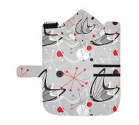Poeticcity Soft Pet Towel Coat for Dogs Cats, Bath Robe Absorbent Bathrobewith Hood Adjustable Collar & Belly Strap, M Seamless Vintage Atomic Retro mid Century 1950 Red Black Grey