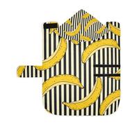 Poeticcity Soft Pet Towel Coat for Dogs Cats, Bath Robe Absorbent Bathrobewith Hood Adjustable Collar & Belly Strap, M Vintage Retro Yellow Banana Seamless on Black Stripes