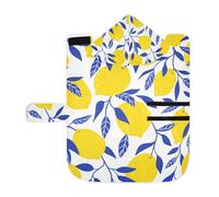 Poeticcity Soft Pet Towel Coat for Dogs Cats, Bath Robe Absorbent Bathrobewith Hood Adjustable Collar & Belly Strap, S Seamless Tropical Yellow Lemons Blue Leaves on White