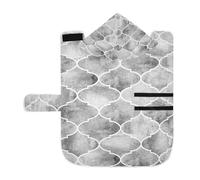 Poeticcity Soft Pet Towel Coat for Dogs Cats, Bath Robe Absorbent Bathrobewith Hood Adjustable Collar & Belly Strap, M Vintage Grey Moroccan Tiles White Watercolor Geometric