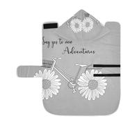 Poeticcity Soft Pet Towel Coat for Dogs Cats, Bath Robe Absorbent Bathrobewith Hood Adjustable Collar & Belly Strap, M White Daisy Flower with Quotes Say Yes to New Adventure on Grey