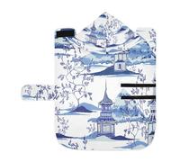Poeticcity Soft Pet Towel Coat for Dogs Cats, Bath Robe Absorbent Bathrobewith Hood Adjustable Collar & Belly Strap, M Beautiful Vintage Blue Ink Chinese Pagodas, Mountains, Trees
