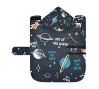 Poeticcity Soft Pet Towel Coat for Dogs Cats, Bath Robe Absorbent Bathrobewith Hood Adjustable Collar & Belly Strap, S Space Doodle Cartoon Space Rockets, Planets, Stars, Moon, Slogans