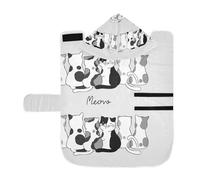 Poeticcity Soft Pet Towel Coat for Dogs Cats, Bath Robe Absorbent Bathrobewith Hood Adjustable Collar & Belly Strap, S Six Doodle Cartoon Cute Cats Sitting Black White Pattern