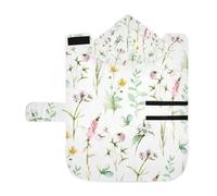 Poeticcity Soft Pet Towel Coat for Dogs Cats, Bath Robe Absorbent Bathrobewith Hood Adjustable Collar & Belly Strap, M Seamless Pink Green Yellow Watercolor Spring Wild Flowers on White