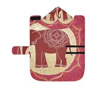 Poeticcity Soft Pet Towel Coat for Dogs Cats, Bath Robe Absorbent Bathrobewith Hood Adjustable Collar & Belly Strap, S Tribal Ethnic Elephant with Mandalas Red Pattern