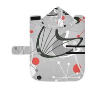 Poeticcity Soft Pet Towel Coat for Dogs Cats, Bath Robe Absorbent Bathrobewith Hood Adjustable Collar & Belly Strap, M Vintage Atomic Retro mid Century 1950 Red Black Grey Style