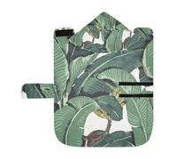 Poeticcity Soft Pet Towel Coat for Dogs Cats, Bath Robe Absorbent Bathrobewith Hood Adjustable Collar & Belly Strap, M Seamless Old Green Hotel Banana Leaves on White Pattern