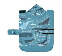 Poeticcity Soft Pet Towel Coat for Dogs Cats, Bath Robe Absorbent Bathrobewith Hood Adjustable Collar & Belly Strap, M Marine Dolphin, Killer Whale, Narwhal Walrus Blue Ocean Undersea