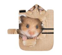 Poeticcity Soft Pet Towel Coat for Dogs Cats, Bath Robe Absorbent Bathrobewith Hood Adjustable Collar & Belly Strap, S Little Hamster Looking Through a Cardboard Torn Hole