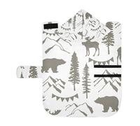 Poeticcity Soft Pet Towel Coat for Dogs Cats, Bath Robe Absorbent Bathrobewith Hood Adjustable Collar & Belly Strap, M Forest Moose Bear Mountain Trees Wild Nature Retro Grey Style