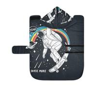Poeticcity Soft Pet Towel Coat for Dogs Cats, Bath Robe Absorbent Bathrobewith Hood Adjustable Collar & Belly Strap, M Skateboarding Rainbow in Black Galaxy Space with White Stars
