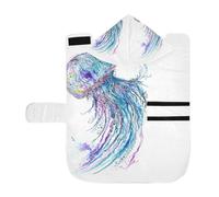 Poeticcity Soft Pet Towel Coat for Dogs Cats, Bath Robe Absorbent Bathrobewith Hood Adjustable Collar & Belly Strap, S Jelly Fish Ethnic Style Turquoise Black Colorful Pattern