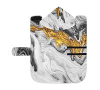 Poeticcity Soft Pet Towel Coat for Dogs Cats, Bath Robe Absorbent Bathrobewith Hood Adjustable Collar & Belly Strap, S Gold Grey Black Abstract Paint Modern Art Liquid Marble Marbling