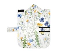 Poeticcity Soft Pet Towel Coat for Dogs Cats, Bath Robe Absorbent Bathrobewith Hood Adjustable Collar & Belly Strap, S Watercolor Yellow Dandelion, Daisy Flowers, Blue Cornflower Flower