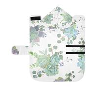 Poeticcity Soft Pet Towel Coat for Dogs Cats, Bath Robe Absorbent Bathrobewith Hood Adjustable Collar & Belly Strap, M Green Succulents with Leaves Seamless on White Modern Hipster