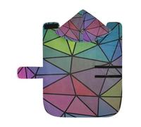Poeticcity Soft Pet Towel Coat for Dogs Cats, Bath Robe Absorbent Bathrobewith Hood Adjustable Collar & Belly Strap, M Geometric Seamless Tirangles Purple Pink Blue Green Orange