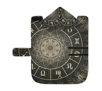 Poeticcity Soft Pet Towel Coat for Dogs Cats, Bath Robe Absorbent Bathrobewith Hood Adjustable Collar & Belly Strap, S Vintage Magic Circle with Zodiacs Sign on Abstract Mystic