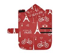 Poeticcity Soft Pet Towel Coat for Dogs Cats, Bath Robe Absorbent Bathrobewith Hood Adjustable Collar & Belly Strap, M White Eiffel Tower Bicycle ords Paris France on Red on Valentine