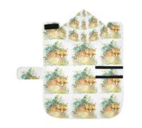 Poeticcity Soft Pet Towel Coat for Dogs Cats, Bath Robe Absorbent Bathrobewith Hood Adjustable Collar & Belly Strap, S Watercolor Forest Orange Fox on White Style