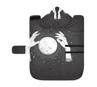 Poeticcity Soft Pet Towel Coat for Dogs Cats, Bath Robe Absorbent Bathrobewith Hood Adjustable Collar & Belly Strap, S Black White Full Moon with Rays in The Hands of Fortune Teller