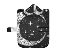 Poeticcity Soft Pet Towel Coat for Dogs Cats, Bath Robe Absorbent Bathrobewith Hood Adjustable Collar & Belly Strap, M Vintage Hand Drawn Retro Face of The Moon Stars on Black