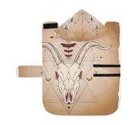 Poeticcity Soft Pet Towel Coat for Dogs Cats, Bath Robe Absorbent Bathrobewith Hood Adjustable Collar & Belly Strap, M Goat Skull, Dead Head Moth, Sacred Geometric Symbol