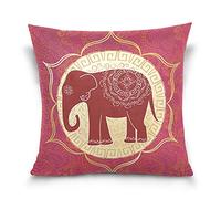 Poeticcity Tribal Ethnic Indian Elephant with Mandalas Red Pattern Cotton Velvet Throw Pillow, Soft Breathable Bed Pillows, Pillowcase Sham Cushion Covers Twin Sides for Car Couch Bed 20x20 inches