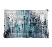Poeticcity Turquoise, Blue, Black, White, Gray Painting on Canvas Image Dog Cat Bed Mat, Soft Crate Pad Mattress Cushion for Small Medium Pets, Anti Slip Sleeping Kennel Mat Washable & Dry 24x18 inch
