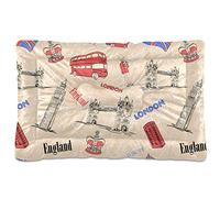 Poeticcity Vintage England London Big Ben Red Bus Crown Human Dog Cat Bed Mat, Soft Crate Pad Mattress Cushion for Small Medium Pets, Anti Slip Sleeping Kennel Mat Washable & Dry 36x24 inch