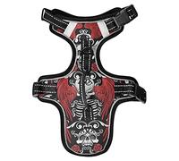 Poeticcity Vintage Gothic Coat of Red Arms Rose Wings Skulls Bones No Pull Vest Harness, Padded Reflective Adjustable Harnesses for Small to Large Dogs Cats with Leash Clips Easy Control Handle M